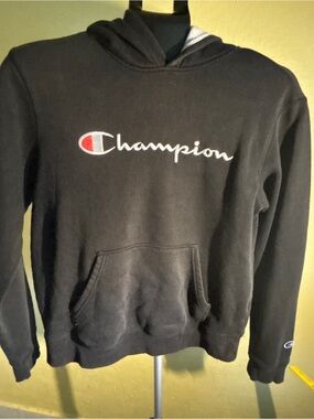 Champion Black Crewneck Hoodie with Script Logo